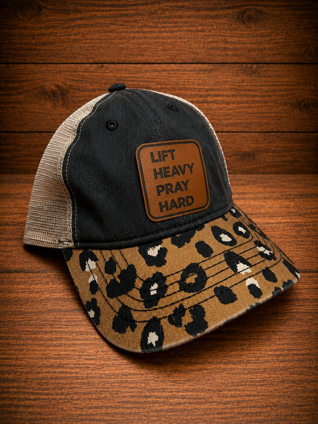 Christian Collection | Leather Patch Hat - Womens Lift Heavy Pray Hard