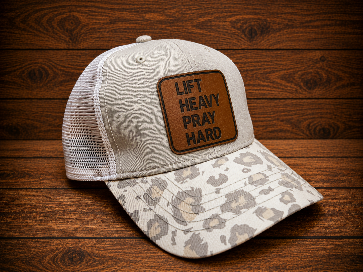 Christian Collection | Leather Patch Hat - Womens Lift Heavy Pray Hard